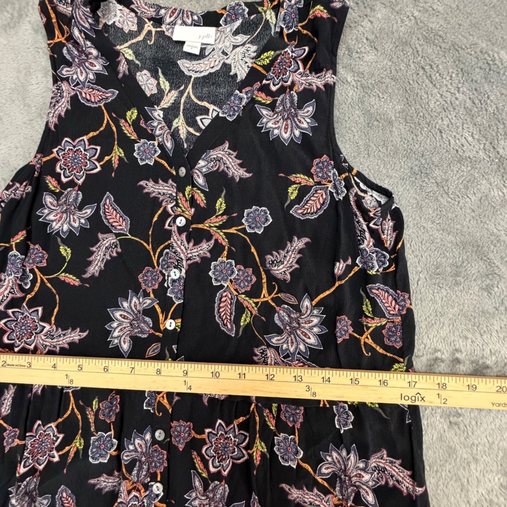 J. Jill Womens Black Paisley Floral Sleeveless Button Front Tiered Top Small - Picture 4 of 8